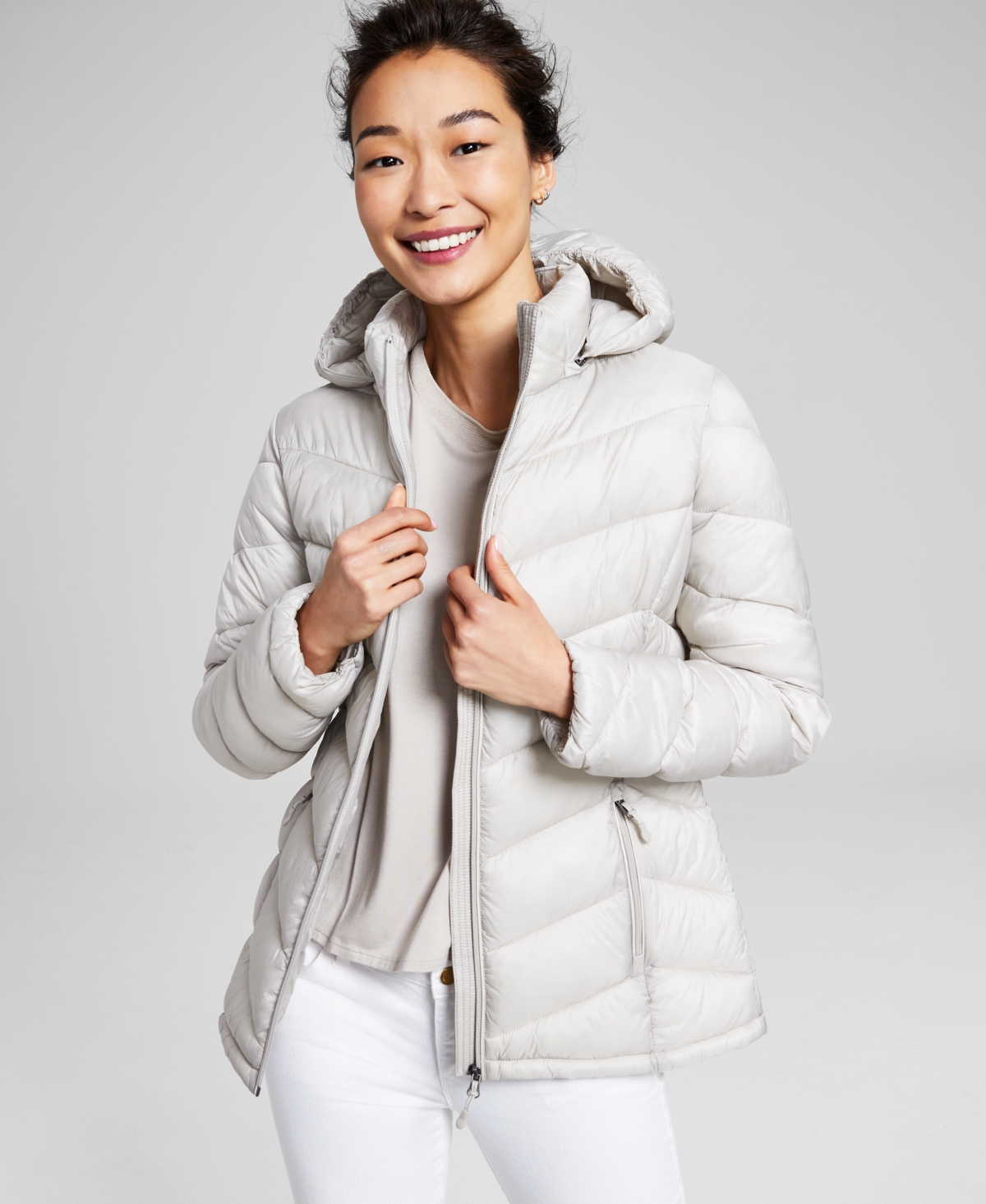 Charter Club Plus Size Packable Hooded Puffer Vest, Created For Macy's In Grey Owl