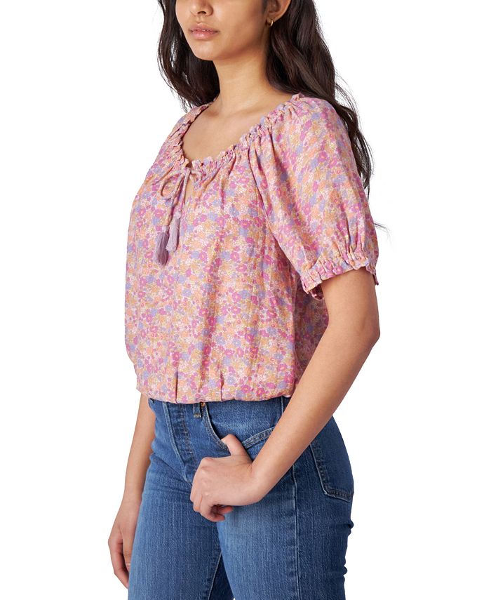 Lucky Brand Women's Printed Short-Sleeve Peasant Top - Macy's