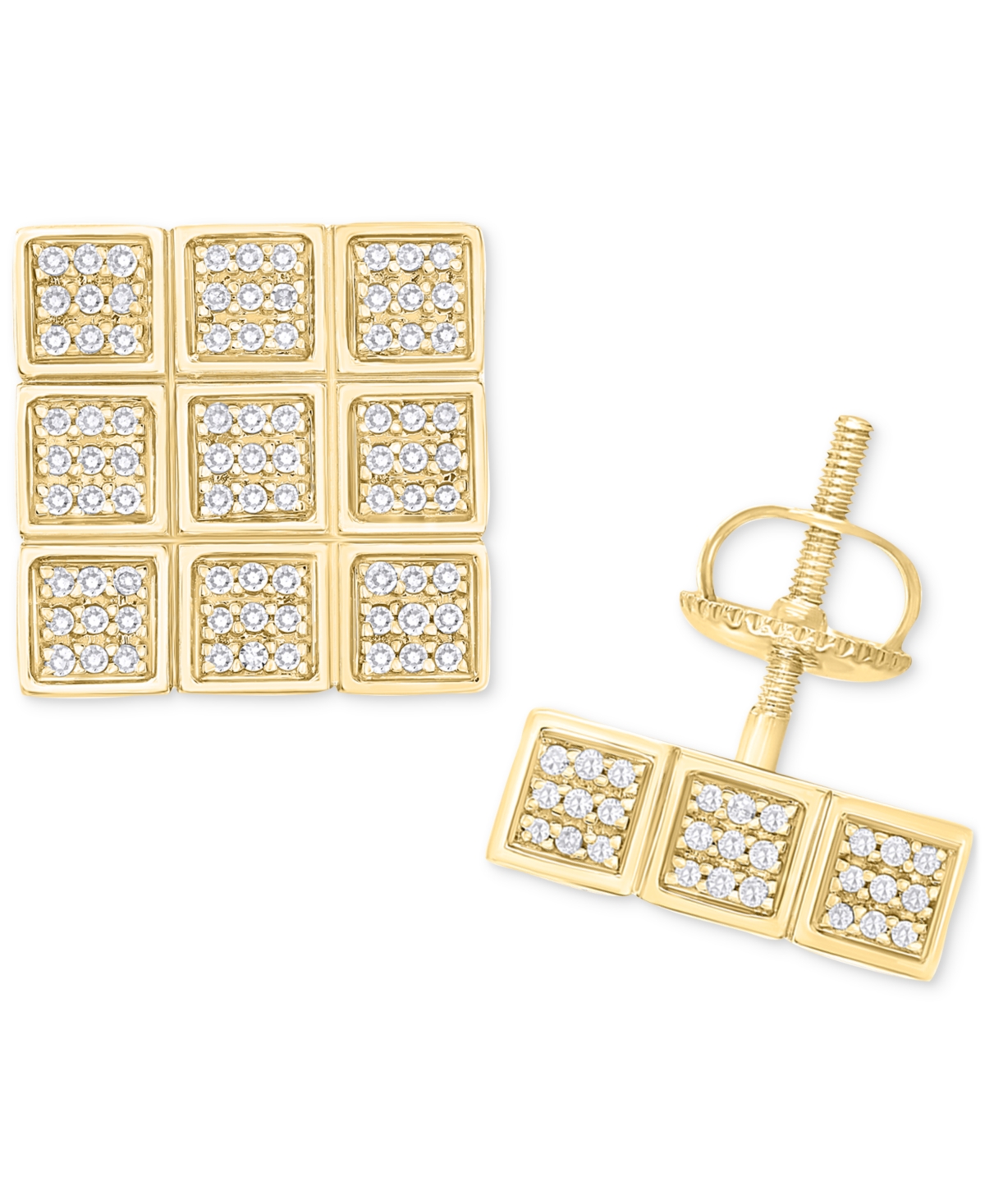 Macy's Men's Diamond Square Cluster Stud Earrings (1 Ct. T.w.) In 10k Gold