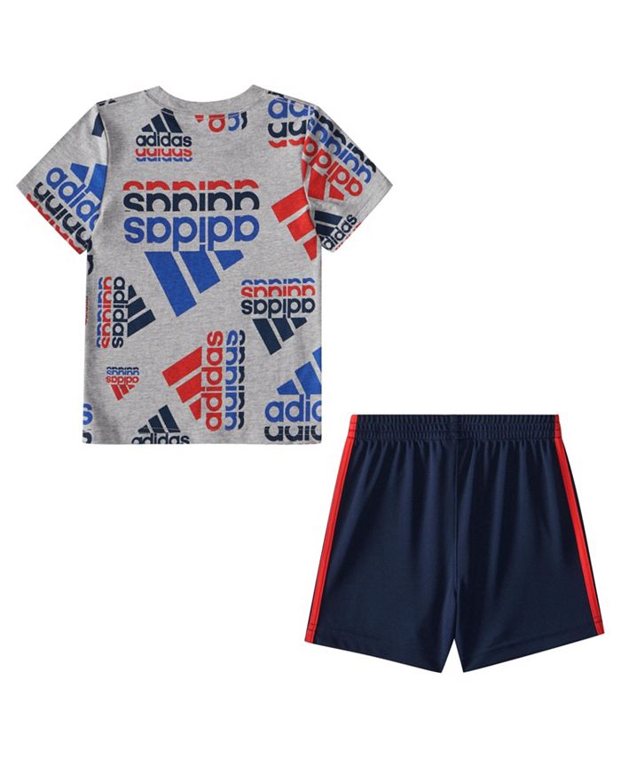 adidas Baby Boys All Over Print Cotton Shirt and Shorts, 2 Piece Set