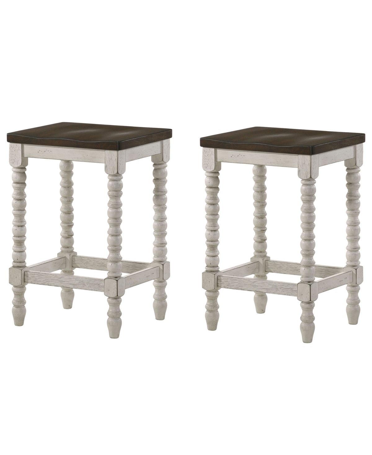 Furniture Of America Hollia Farmhouse 2 Piece Solid Wood Counter Height Stools Set In Dark Walnut And Antique-like White