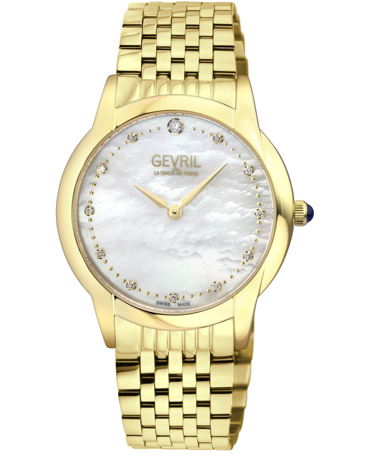 Gevril Women's Airolo Swiss Quartz Gold-tone Stainless Steel Watch 36mm In Gold Tone / Mop / Mother Of Pearl / Yellow