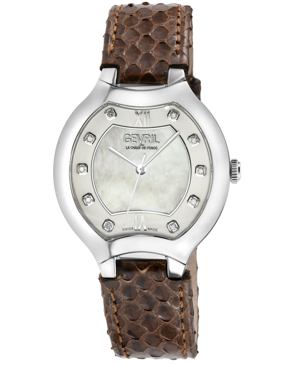 Gevril Women's Lugano Swiss Quartz Brown Leather Watch 35mm In Silver