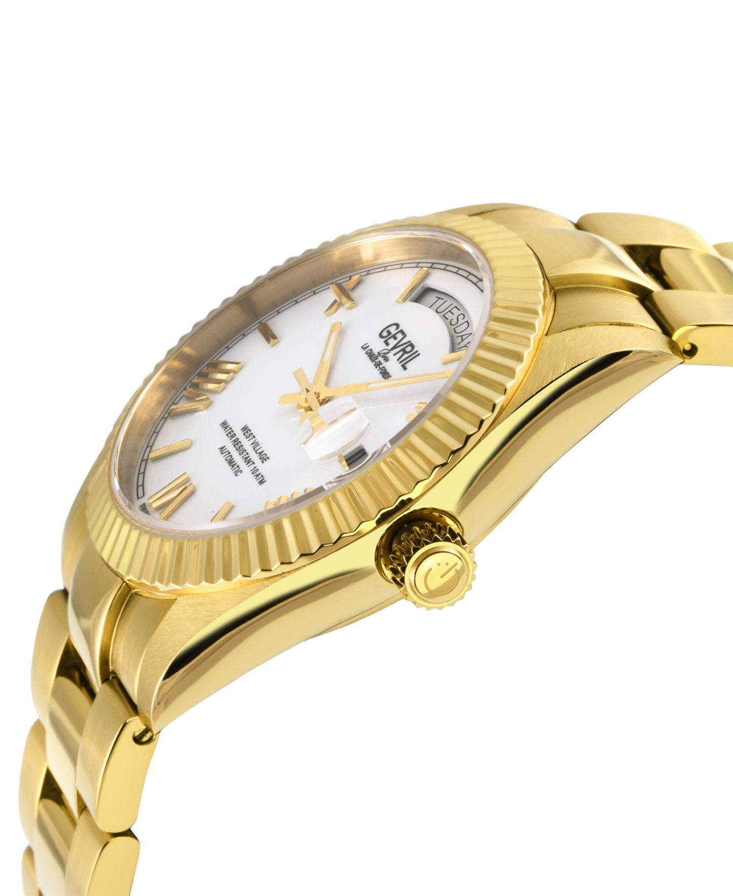 Мужские часы Gevril West Village Swiss Automatic IP 316L Stainless Steel Bracelet Watch, цвет: Золотой — фото 2