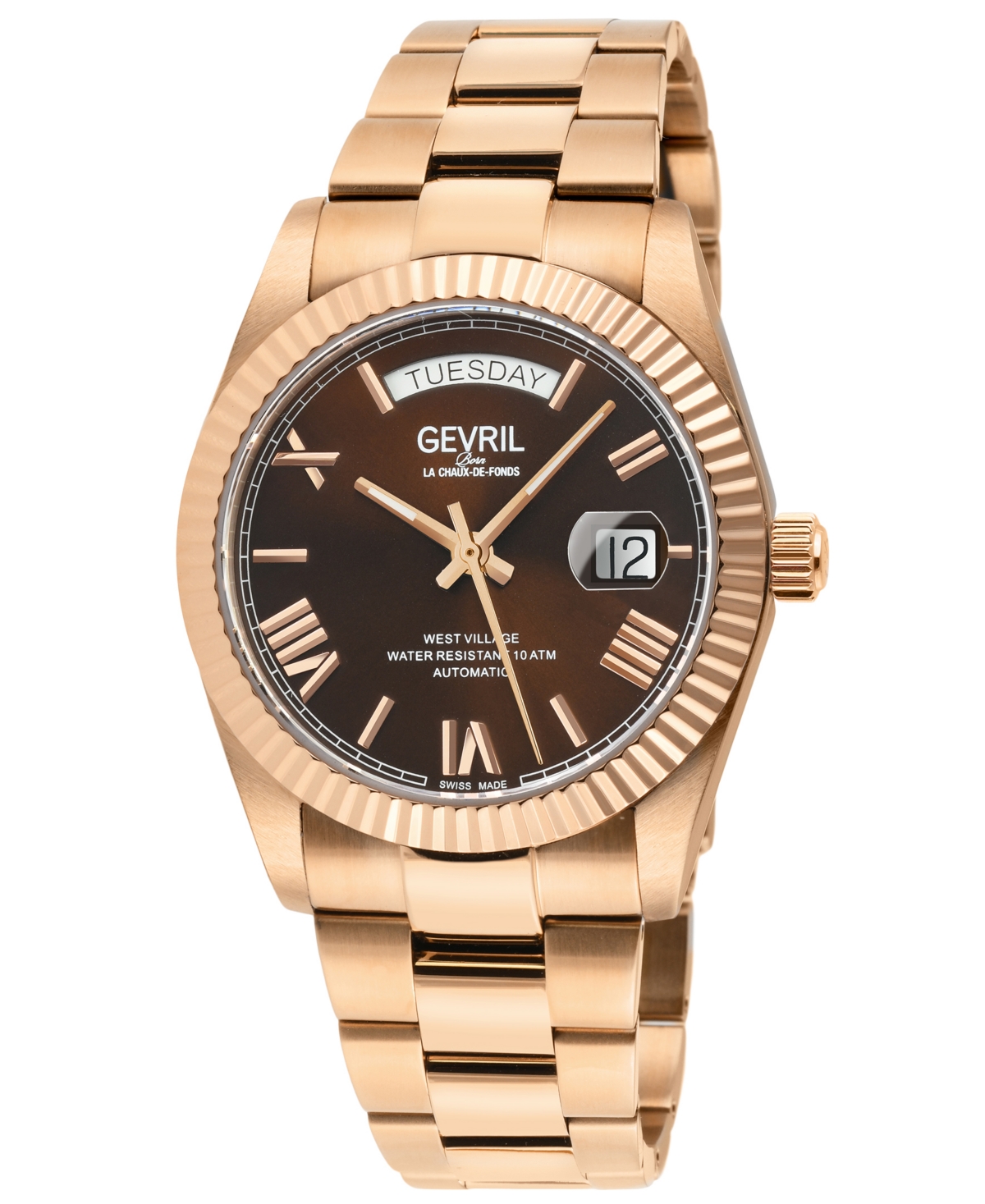 Gevril Men's West Village Swiss Automatic Rose Stainless Steel Watch 40mm