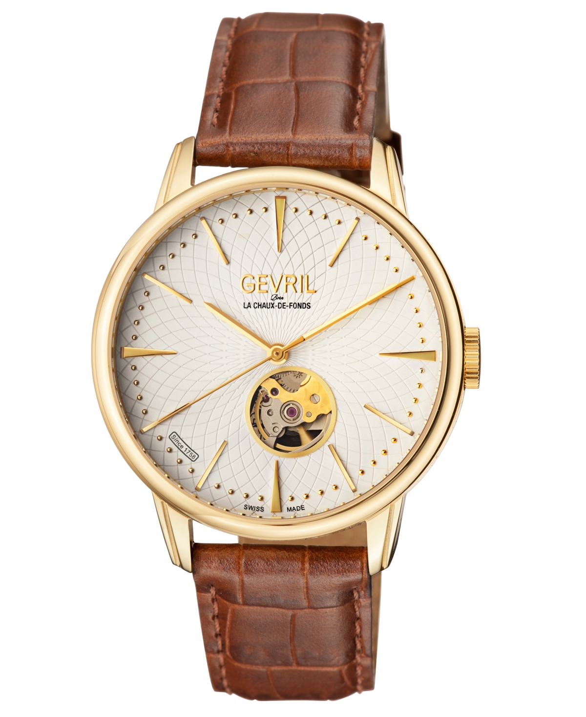 Gevril Men's Mulberry Swiss Automatic Brown Leather Watch 42mm In Gold