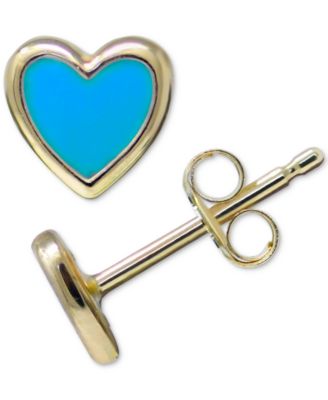 Jac + Jo by Anzie - Blue Enamel Heart Stud Earrings in 14k Gold