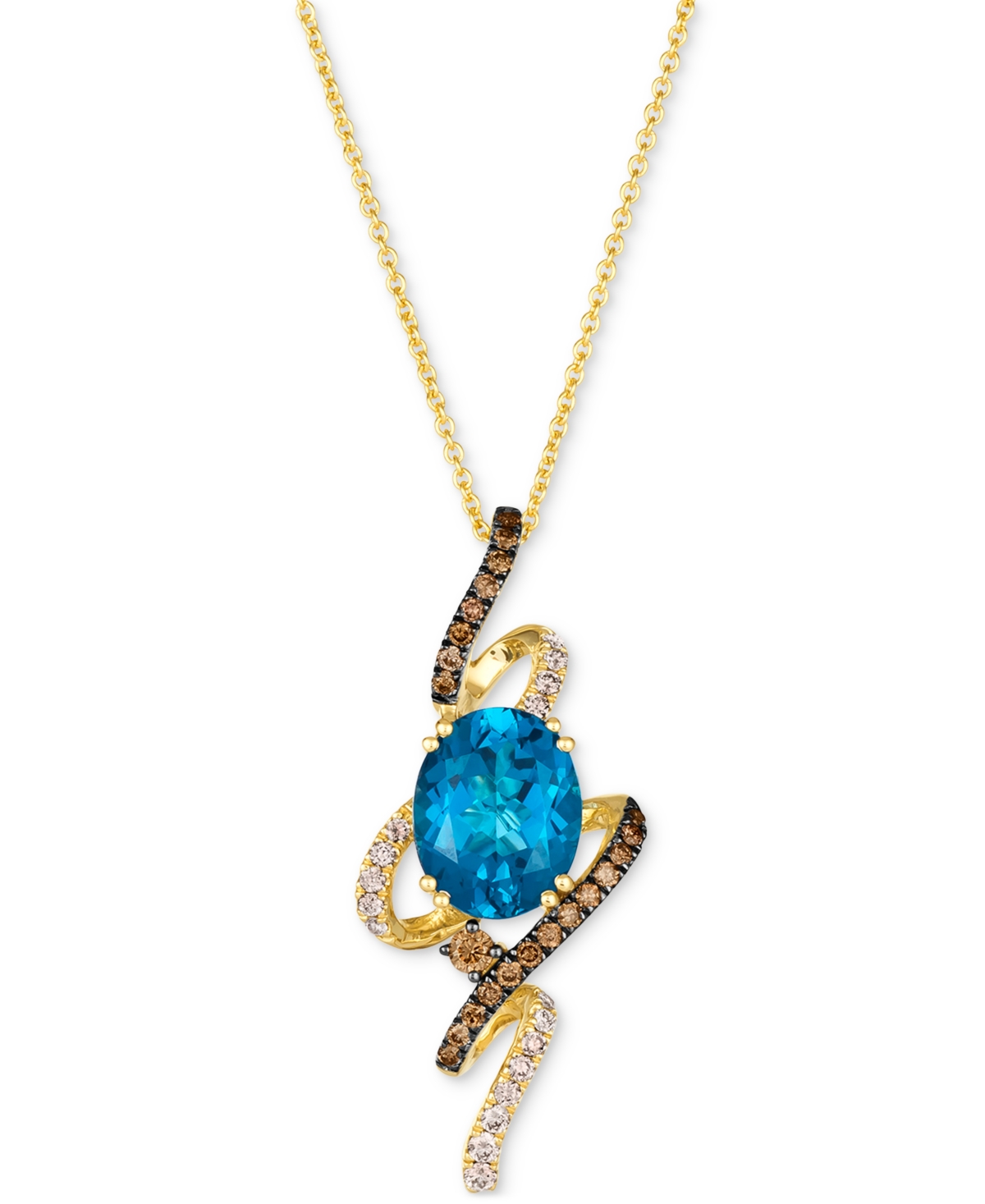 Deep Sea Blue Topaz (3 ct. t.w.) & Diamond (1/3 ct. t.w.) Swirl Pendant Necklace in 14k Gold, 18" + 2" extender