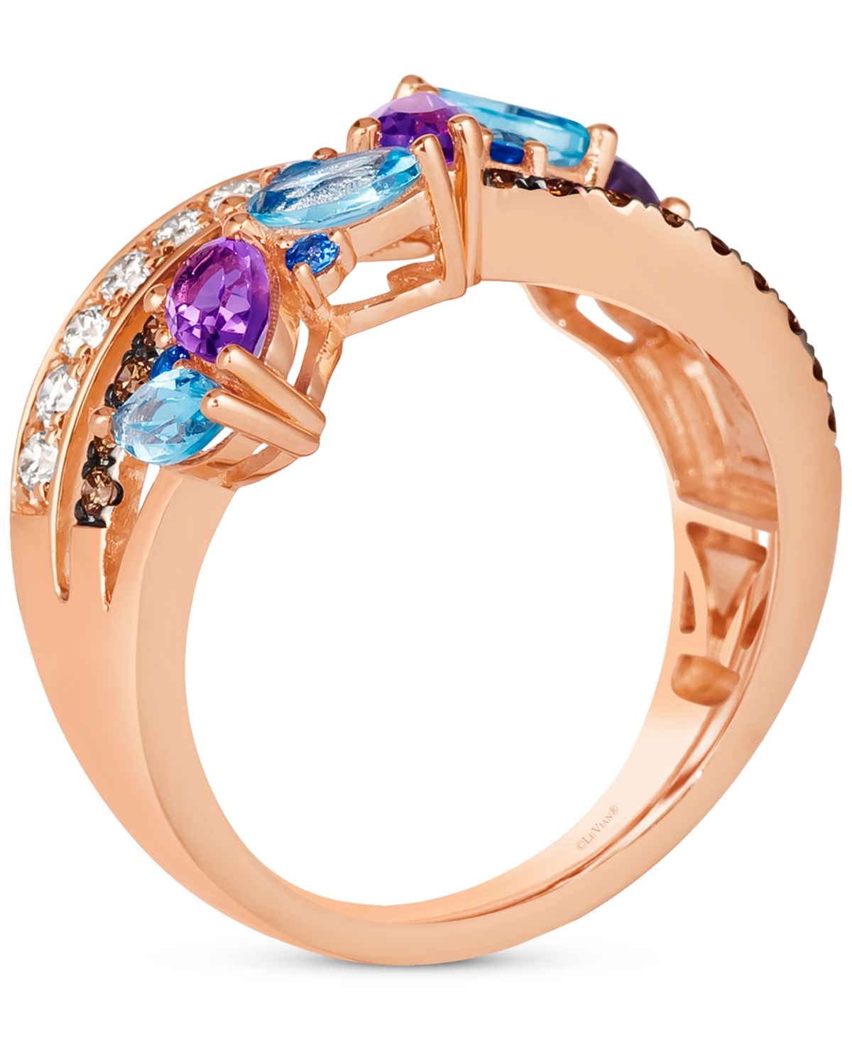 Le Vian Multi-Gemstone (1-1/6 ct. t.w.) & Diamond (3/8 t. t.w.) Crossover Statement Ring in 14k Rose Gold