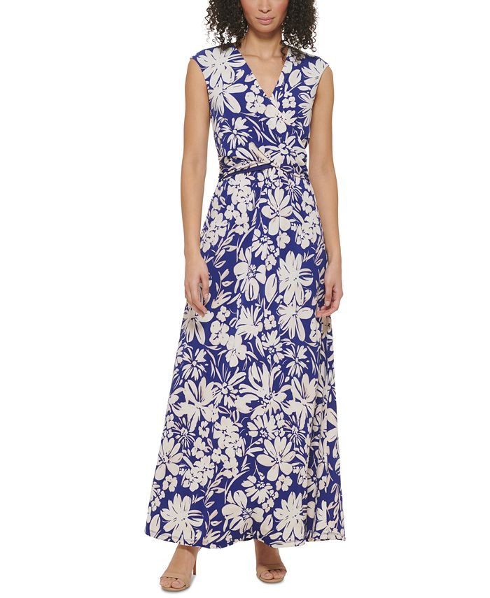 Jessica Howard Petite Floral-Print Cap-Sleeve Maxi Dress - Macy's