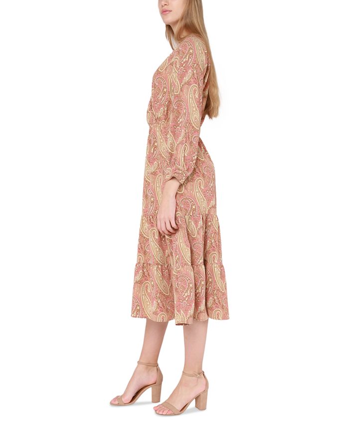 Black Tape Women's Paisley-Print Wrap-Front Ruffled Midi Dress - Macy's