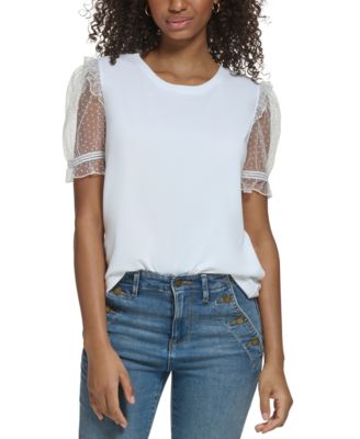 KARL LAGERFELD PARIS - Women's Cotton Sheer-Sleeve T-Shirt