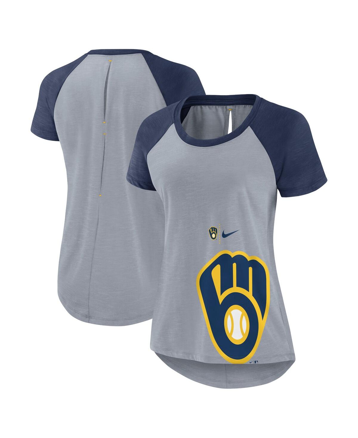 Nike Heather Gray Milwaukee Brewers Summer Breeze Raglan Fashion T-shirt In Heather Gray
