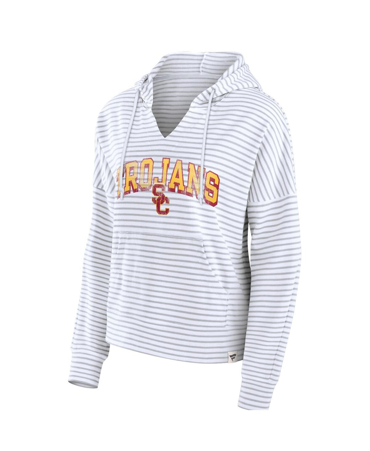 Women's FanaticsUsc Trojans Striped Notch Neck Pullover Hoodie - White