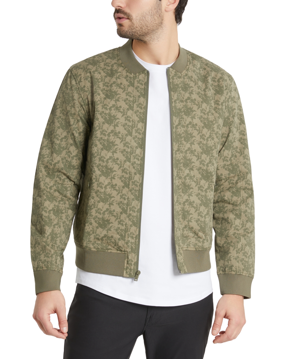 Kenneth Cole Men's Lightweight Engineered Bomber Jacket In Green Floral