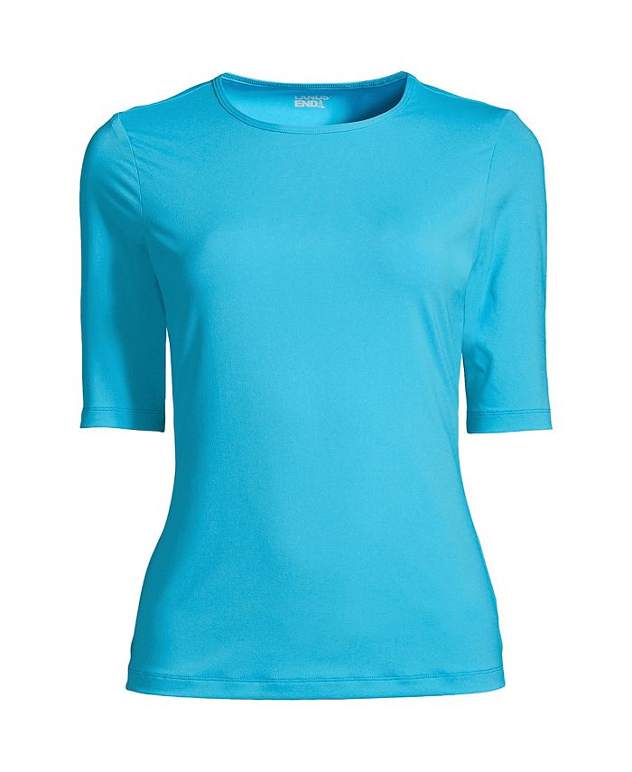 Lands' End Women's Long Crew Neck Elbow Sleeve Rash Guard UPF 50 Sun
