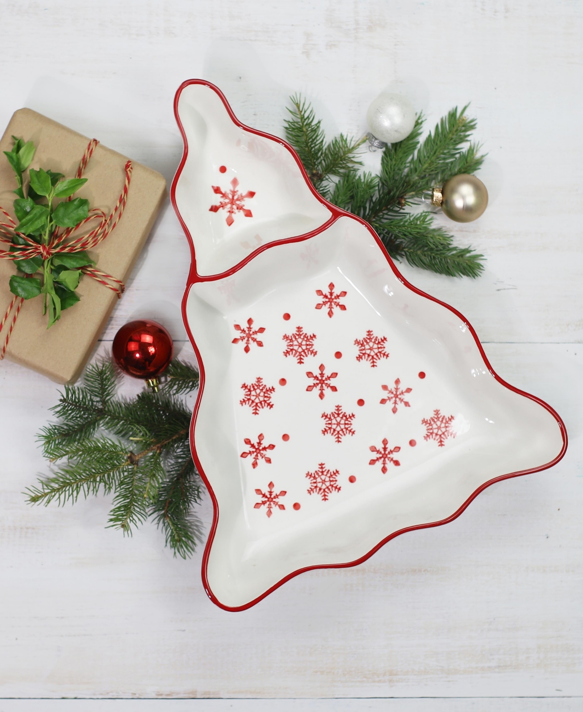 Euro Ceramica Winterfest Chip & Dip Tree Platter In Multi