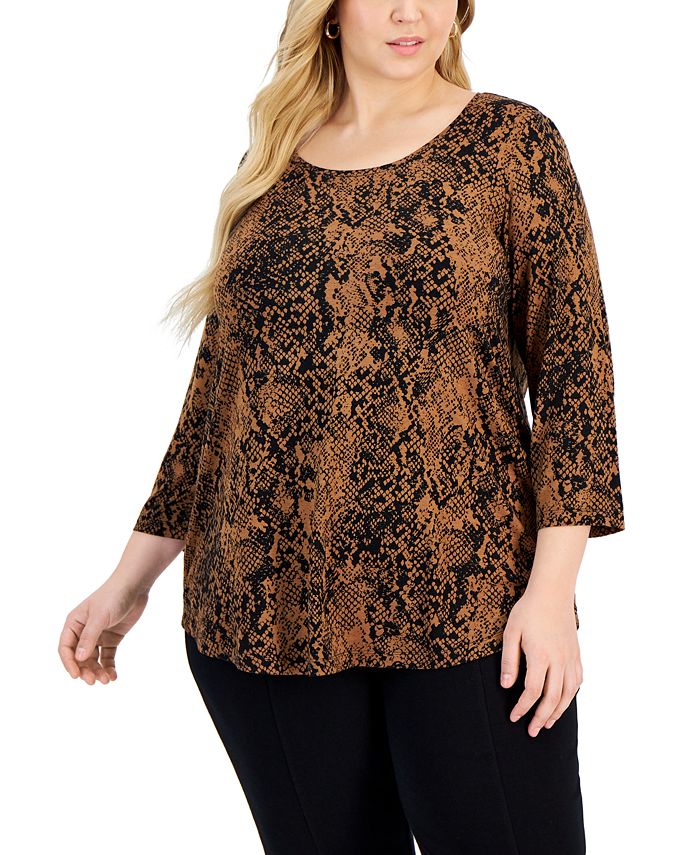 Jm Collection Plus Size Penelope Python-Print Top, Created for