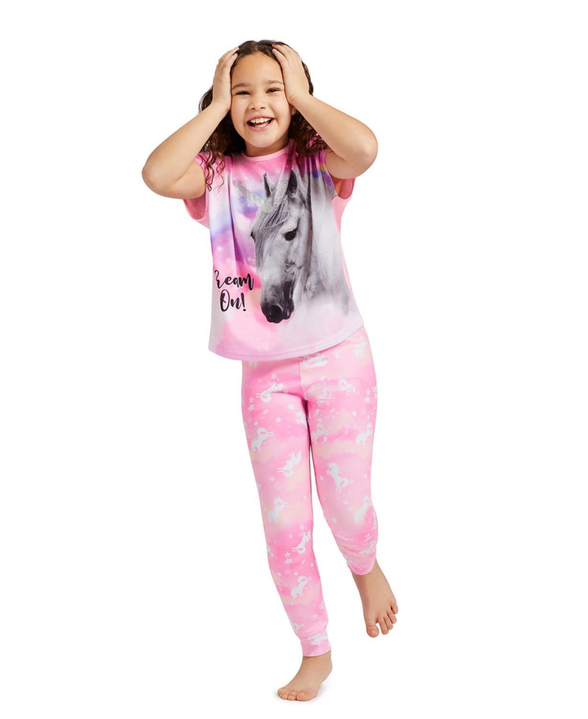 Child Girls 3-Piece Pajama Set Kids Sleepwear, Short Sleeve Top with Long Pants and Matching Shorts Pj Set