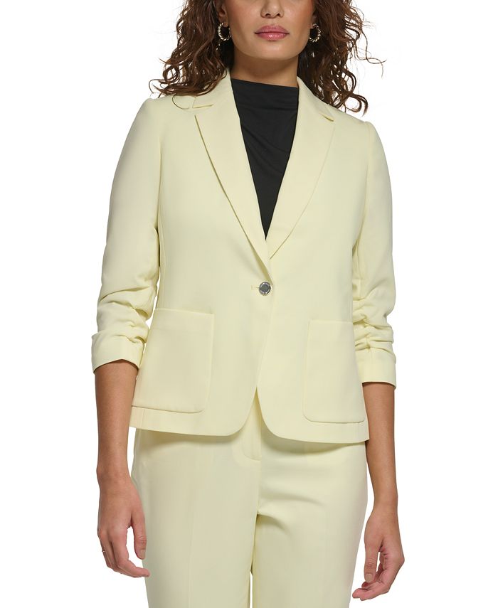 Calvin Klein Petite Lux Scrunched-Sleeve Notched-Collar Blazer - Macy's