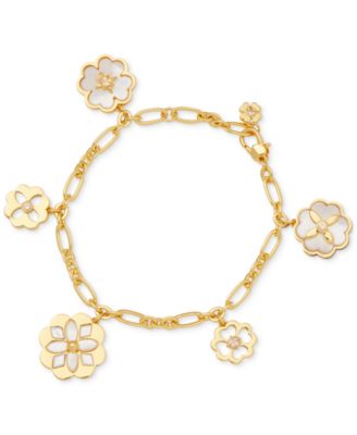 kate spade new york - Gold-Tone Cubic Zirconia & Mother-of-Pearl Flower Charm Bracelet