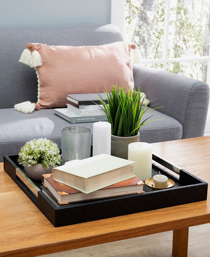 American Atelier Black Tray with SilverTone Handles Tray Macy's