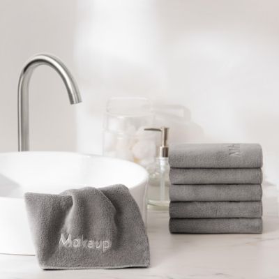 Makeup Remover Soft Coral Fleece Microfiber Pack of 6 Embroidered Washcloths, 13 x 13 in.