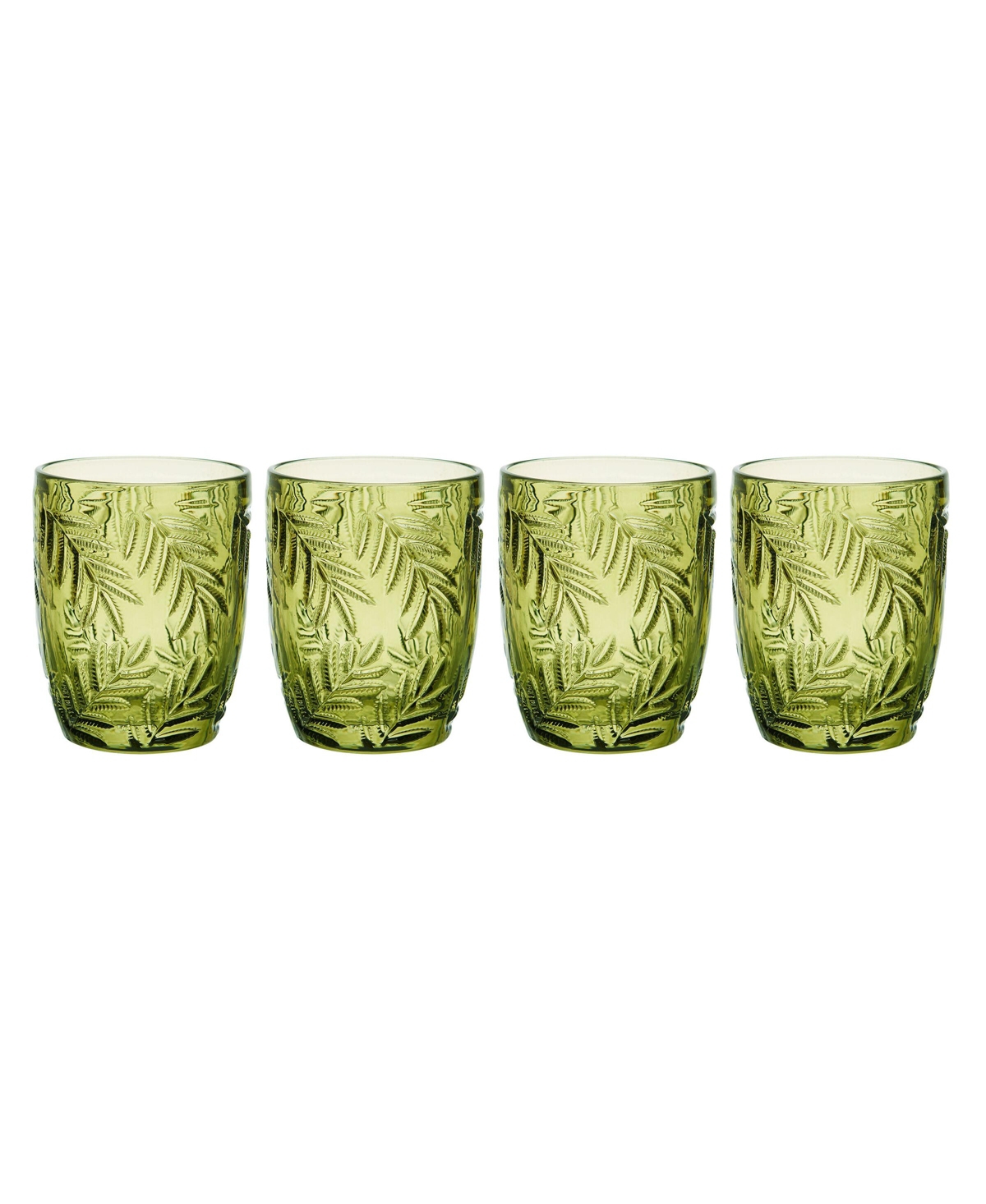 Fitz And Floyd Villa Palm 10-oz Double Old Fashioned Glasses 4-piece Set In Green