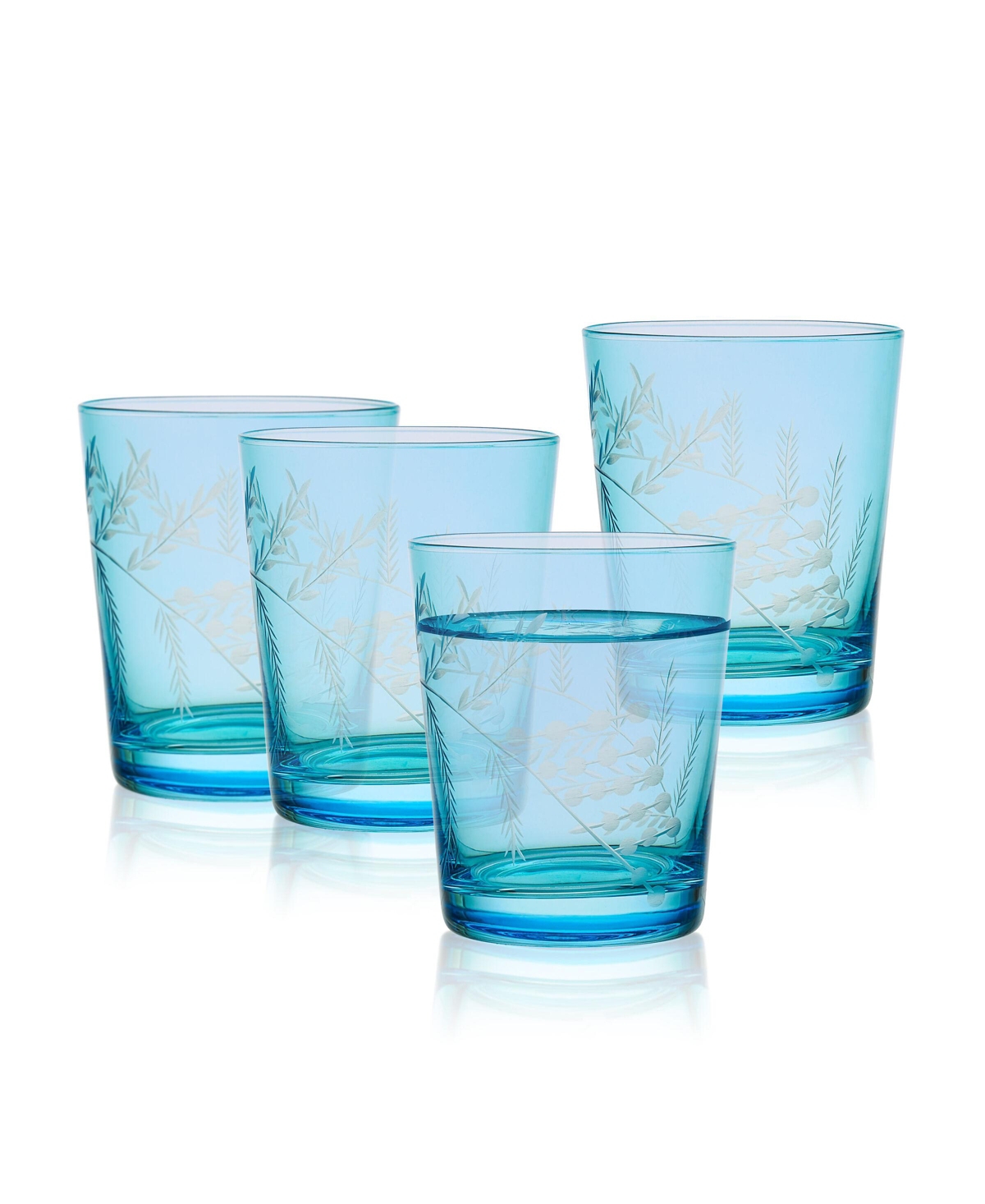 Fitz And Floyd Wildflower 12-oz Double Old Fashioned Glasses 4-piece Set In Blue