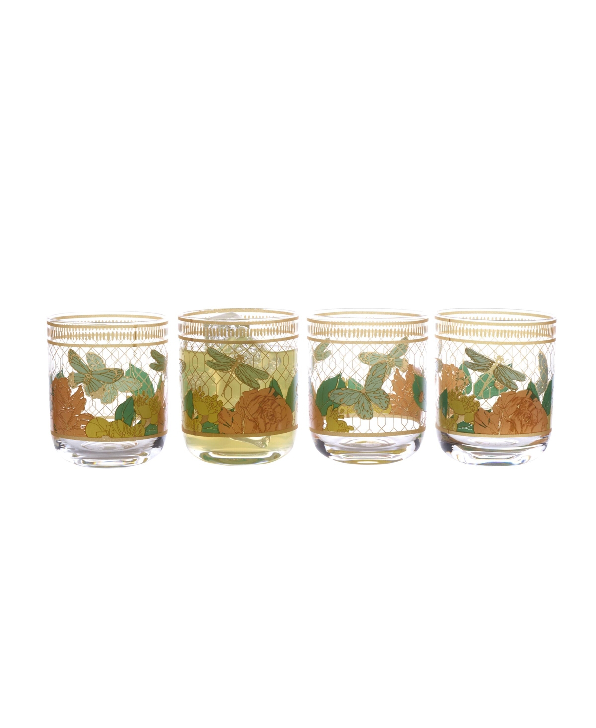 Fitz And Floyd Vintage-like Vibe 13-oz Double Old Fashioned Glasses 4-piece Set In Assorted