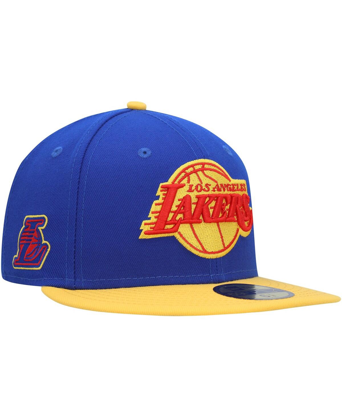 Shop New Era Men's  Blue Los Angeles Lakers Side Patch 59fifty Fitted Hat