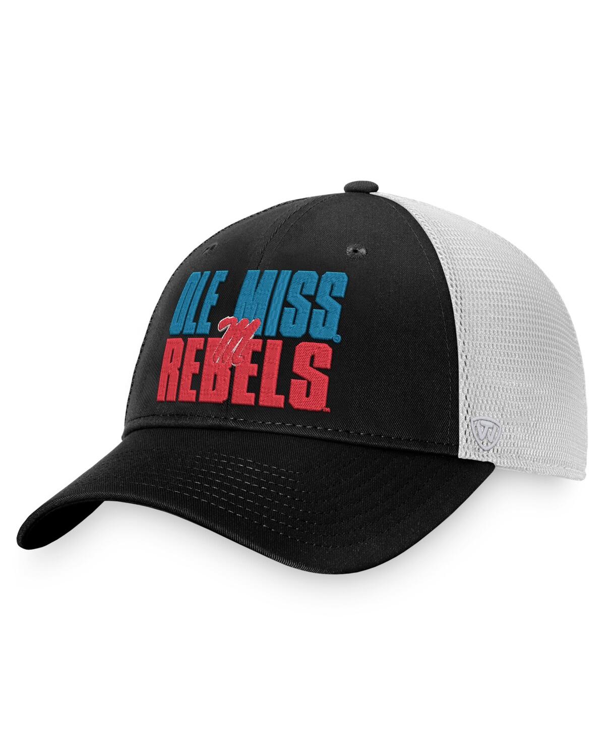Shop Top Of The World Men's  Black, White Ole Miss Rebels Stockpile Trucker Snapback Hat In Black,white