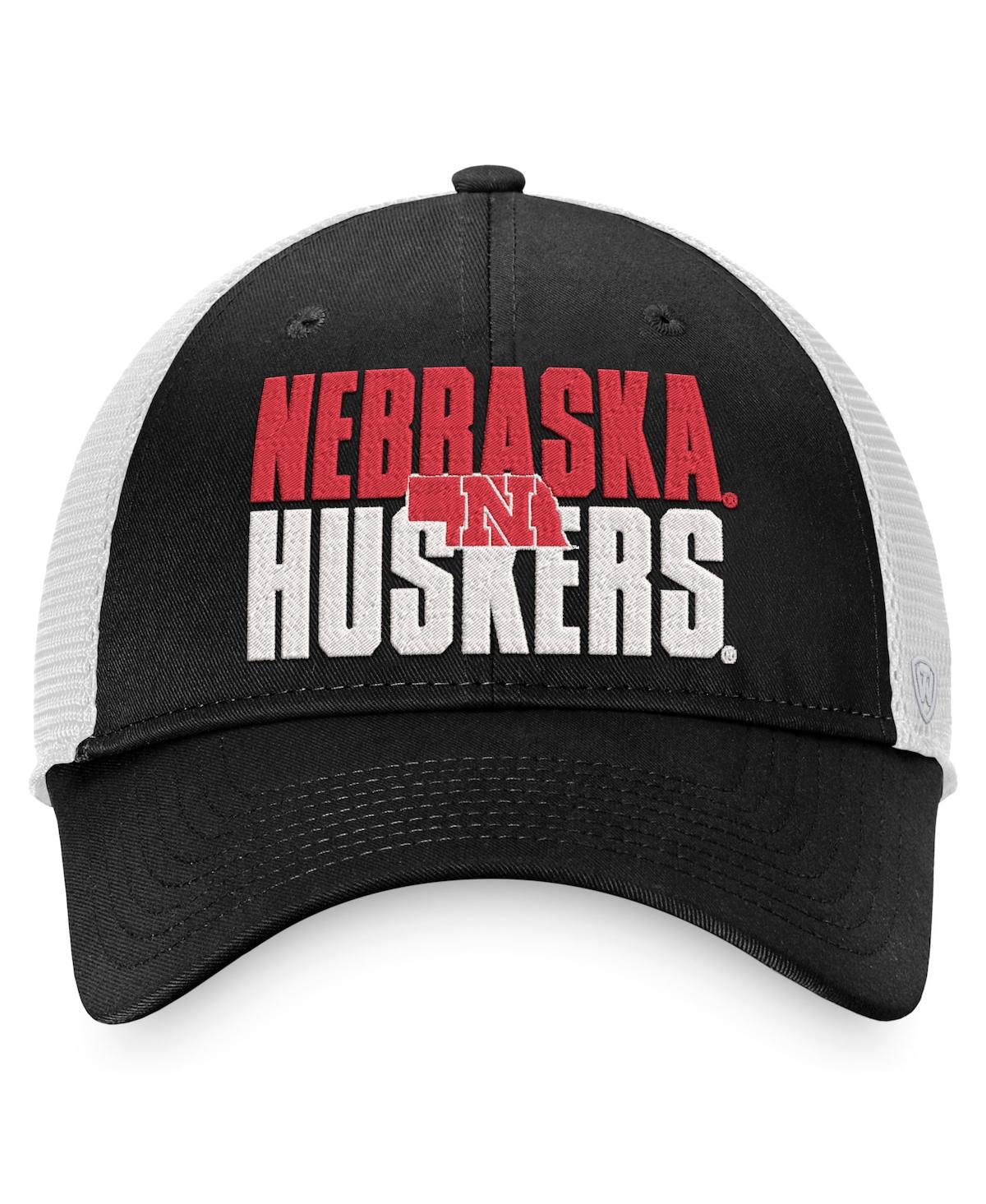 Shop Top Of The World Men's  Black, White Nebraska Huskers Stockpile Trucker Snapback Hat In Black,white