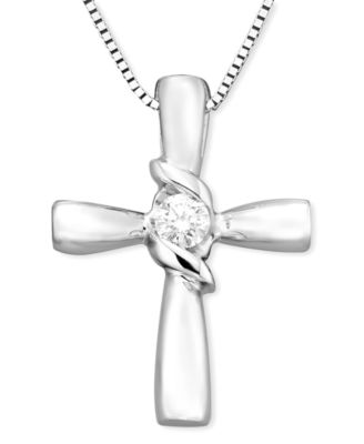 Diamond Cross Pendant in 14k Yellow or White Gold (1/10 ct. t.w.)