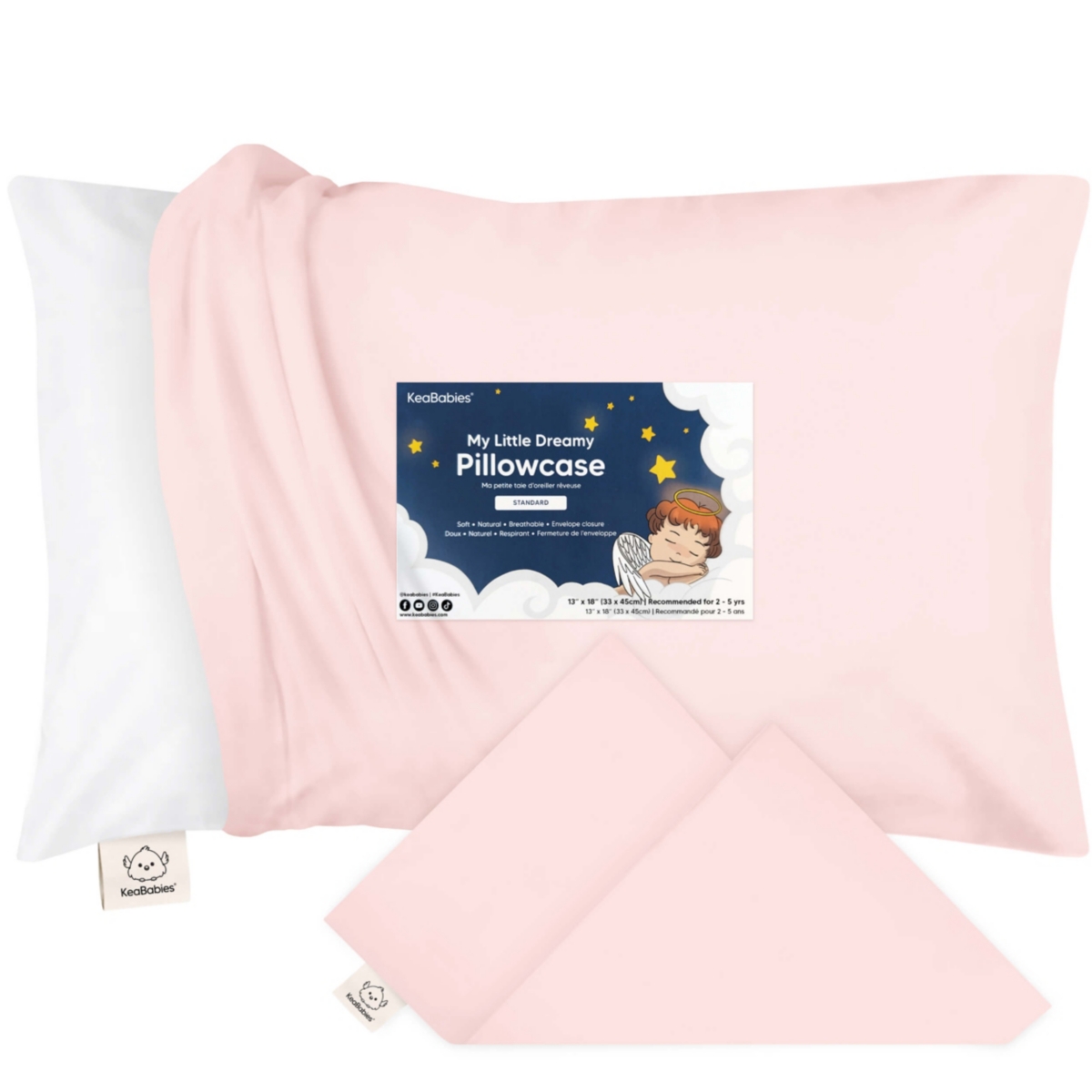 Keababies Toddler Pillowcase For 13x18 Pillow, Organic Toddler Pillow Case, Travel Pillow Case Cover In Mist Pink