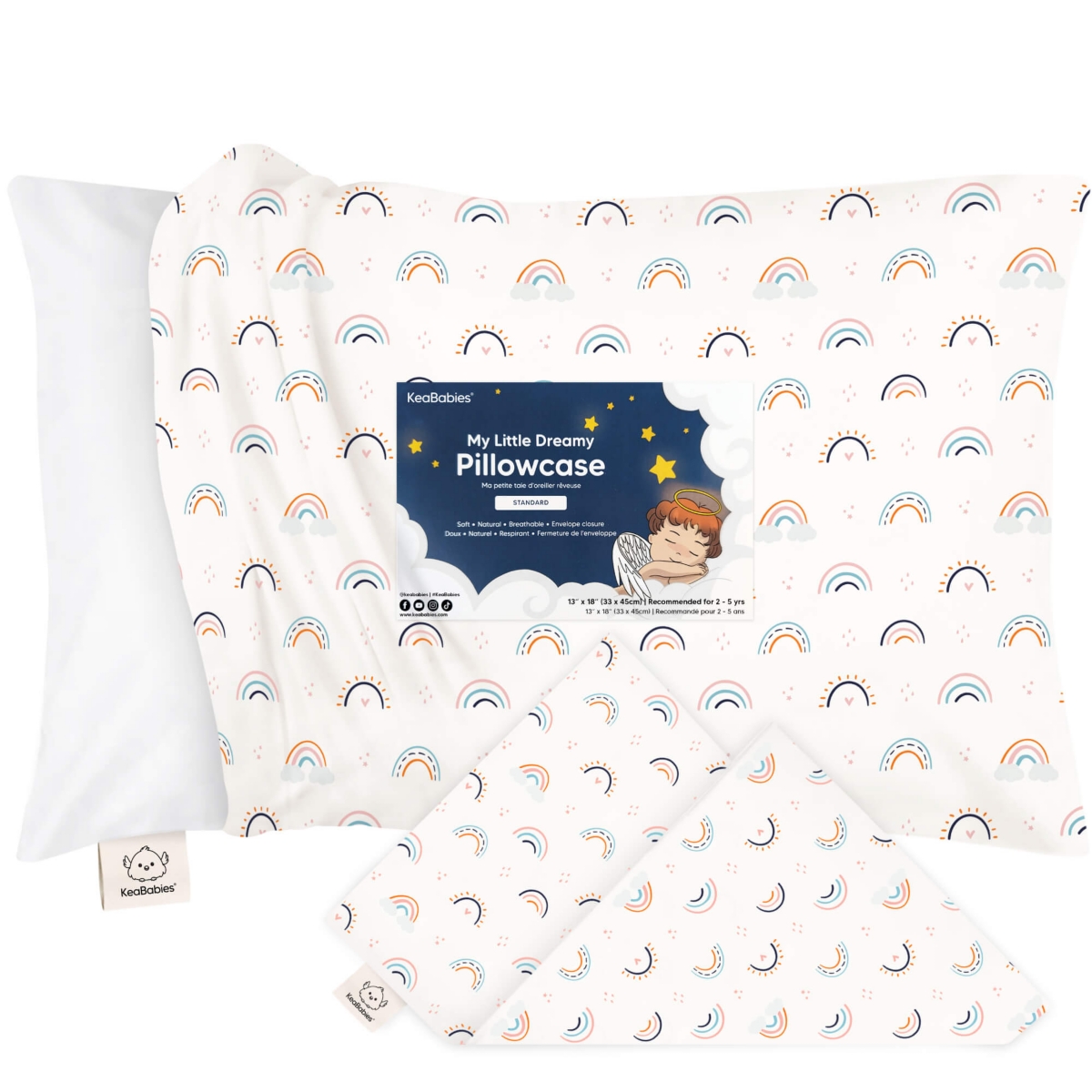 Keababies Toddler Pillowcase For 13x18 Pillow, Organic Toddler Pillow Case, Travel Pillow Case Cover In Jolly Rainbow