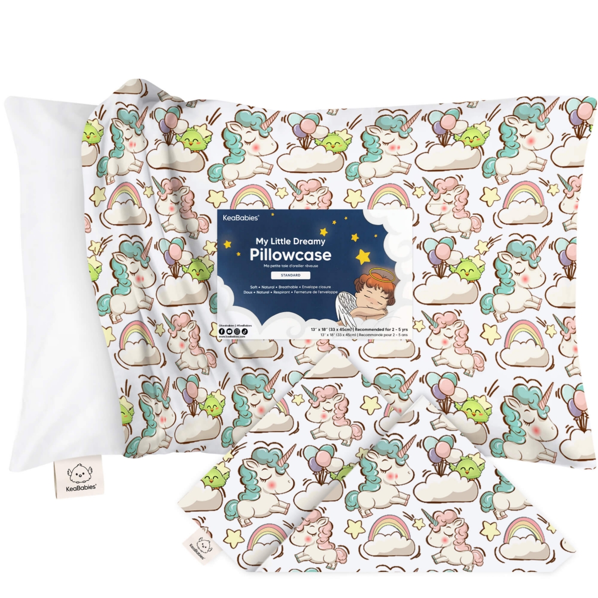 Keababies Toddler Pillowcase For 13x18 Pillow, Organic Toddler Pillow Case, Travel Pillow Case Cover In Unicorn Dreams