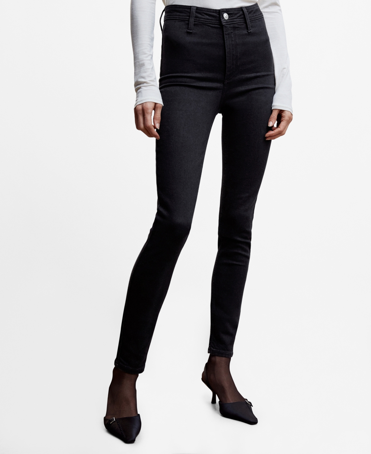 Shop Mango Women's High-waist Cotton-blend Jeggings In Black Denim