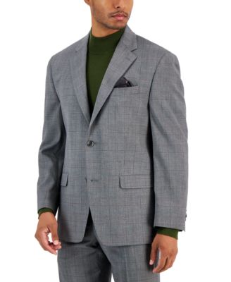 Sean John - Men's Classic-Fit Gray/Red Plaid Suit Jacket