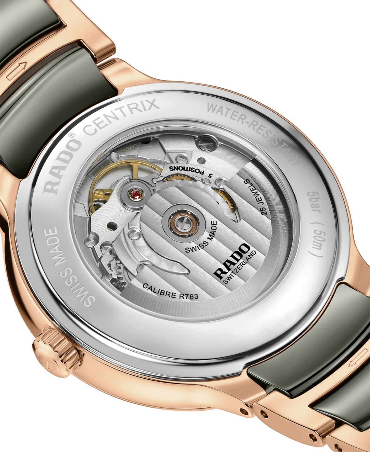 Rado Unisex Swiss Automatic Centrix Diamond (1/20 Ct. T.w.) High-tech Ceramic & Rose Gold Pvd Bracelet Wa In Plasma