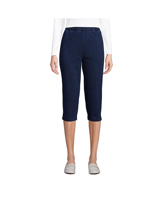 Lands' End Women's Tall Sport Knit Denim High Rise Elastic Waist Pull