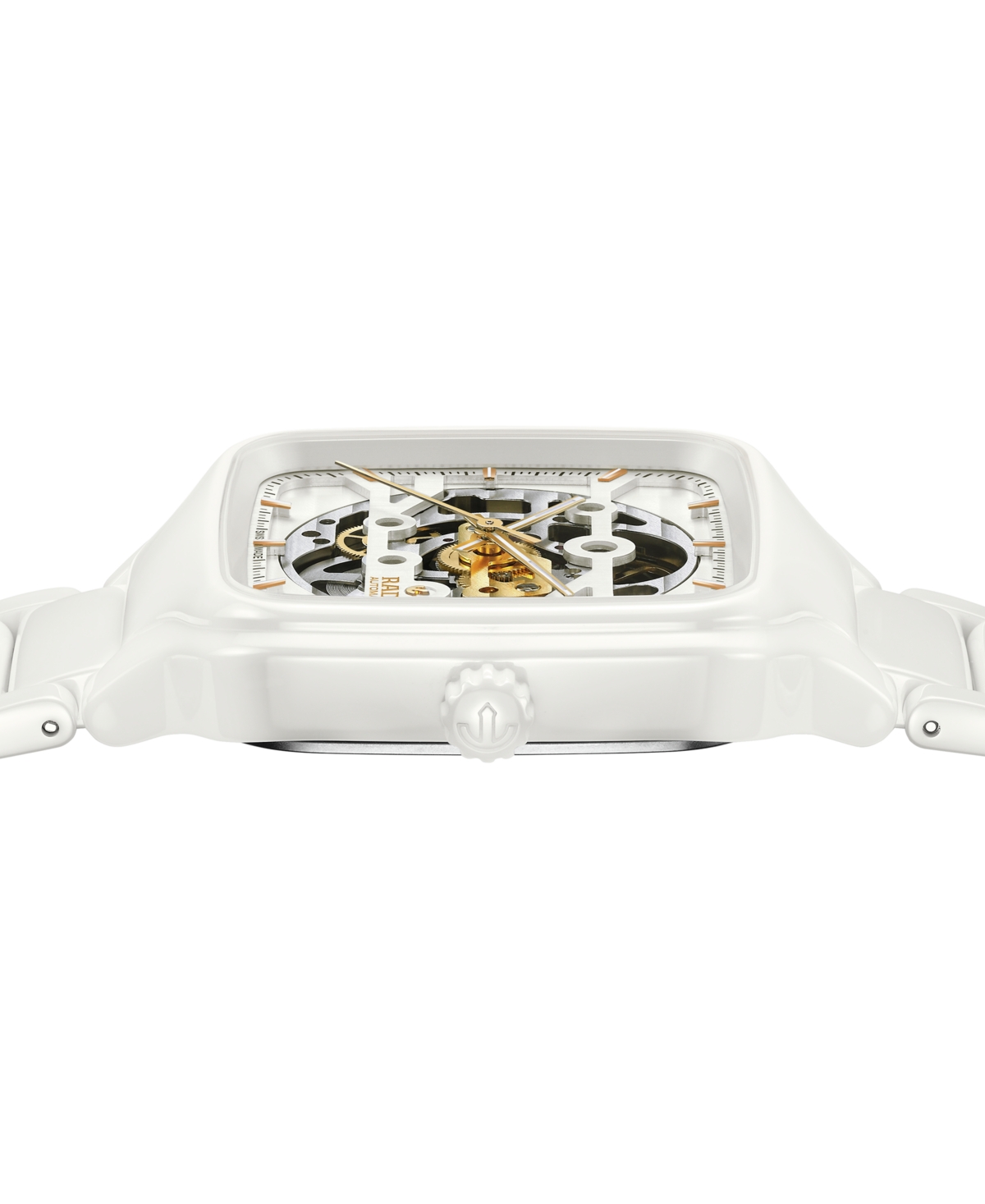 Shop Rado Unisex Swiss Automatic True Square Skeleton White High-tech Ceramic Bracelet Watch 38mm