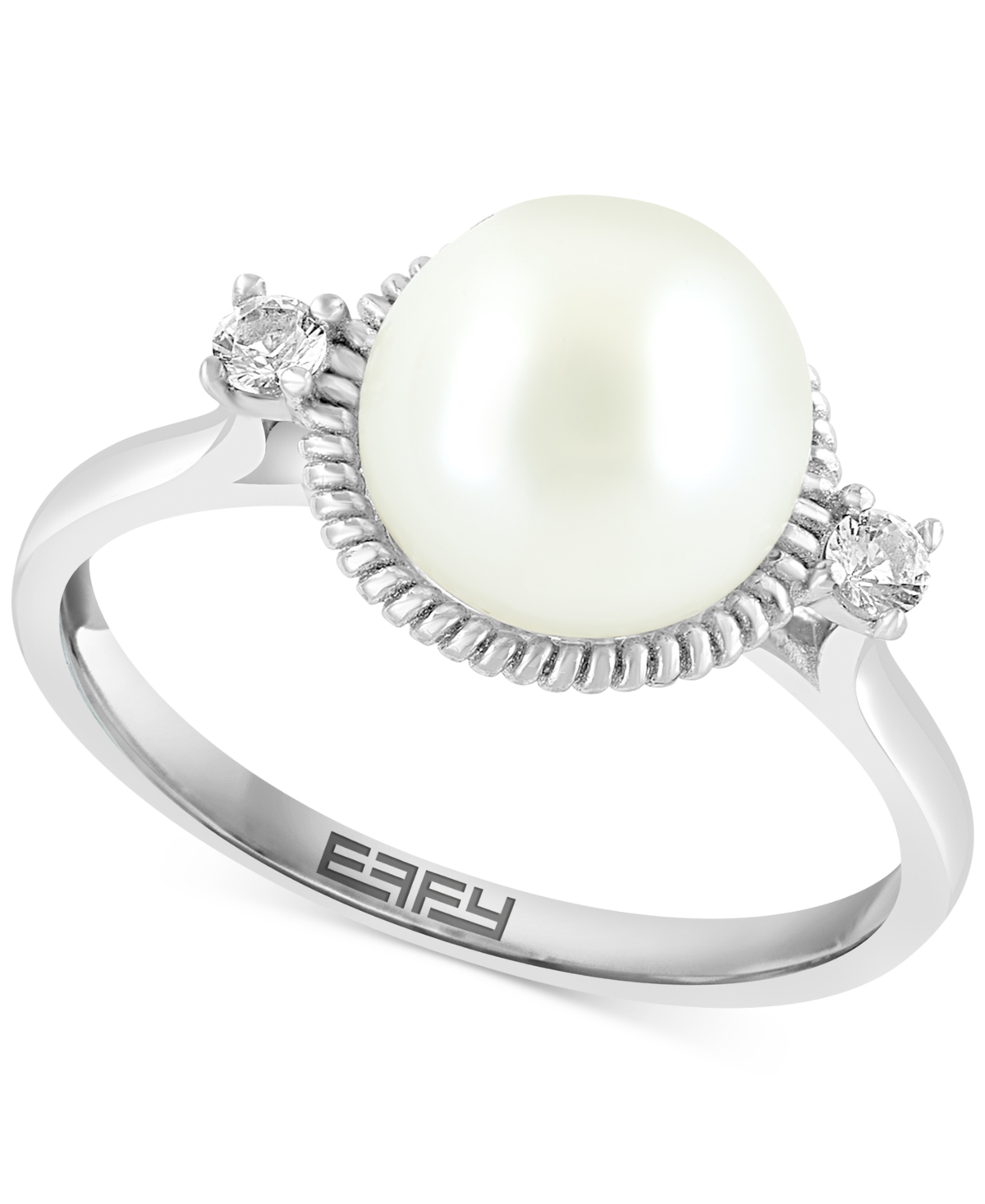 Effy Collection Effy Freshwater Pearl (9mm) & White Topaz (1/10 Ct. T.w.) Ring In Sterling Silver