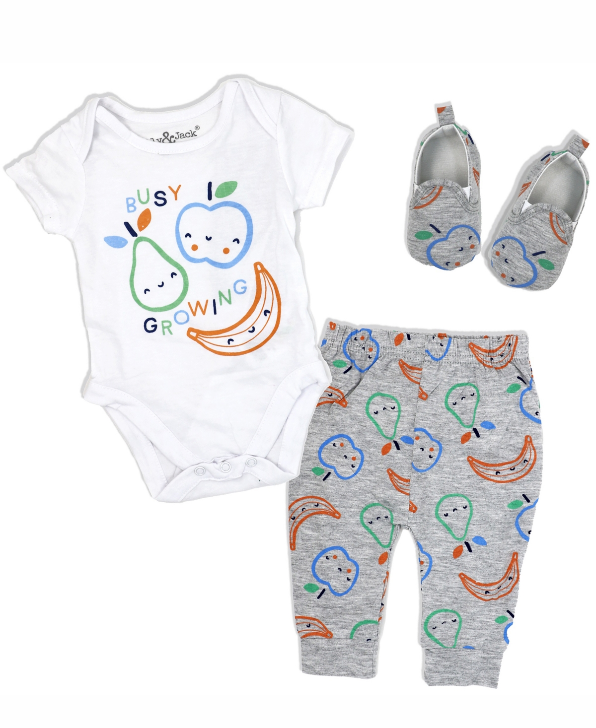 Lily & Jack Baby Boys Busy Growing Bodysuit, Jogger Pants And Shoes, 3 Piece Set In White