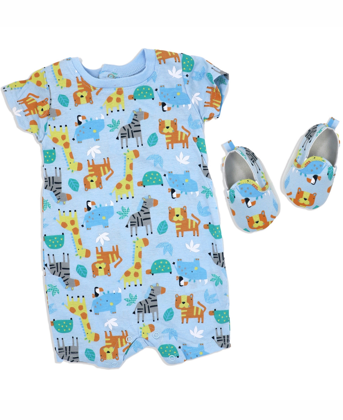 Lily & Jack Baby Boys Safari Short Sleeved Romper And Shoes, 2 Piece Set In Blue
