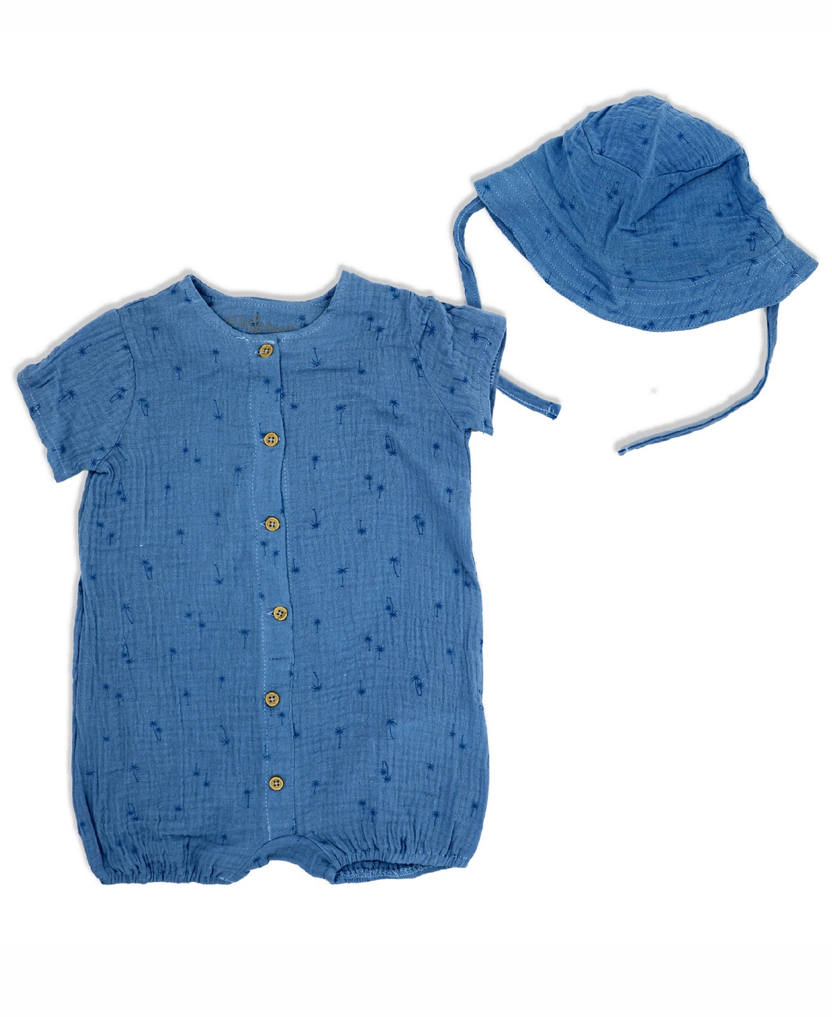Shop Lily & Jack Baby Boys Muslin Romper And Sun Hat, 2 Piece Set In Blue