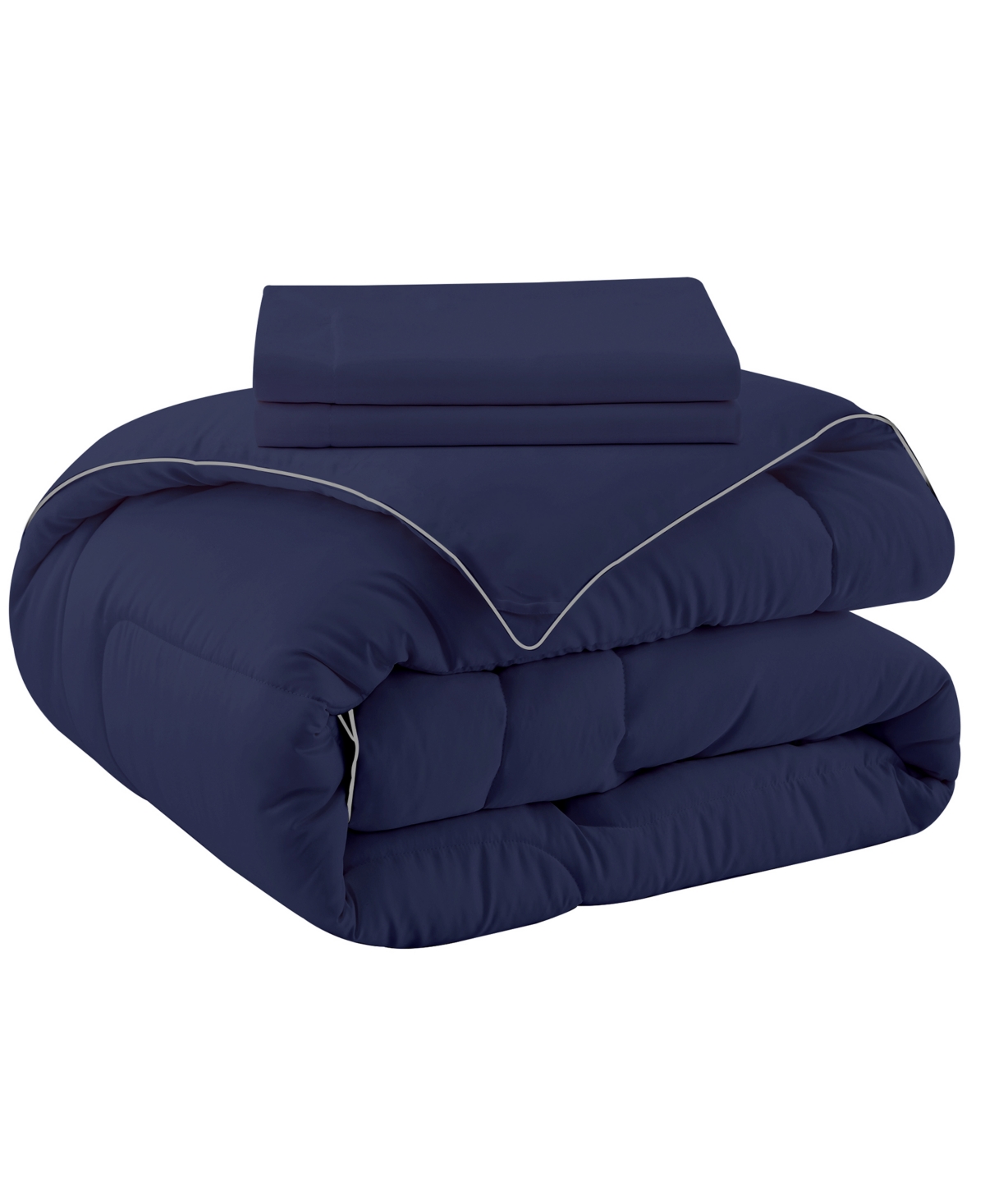 Unikome Silky Satin Down Alternative 3 Piece Comforter Set, King In Navy