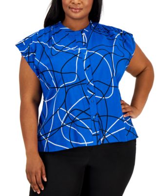 Calvin Klein - Plus Size Printed Cap-Sleeve Blouse