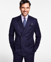 Tallia Men's Slim-Fit Stretch Pinstripe Double-Breasted Suit Jacket - Navy Pinstripe