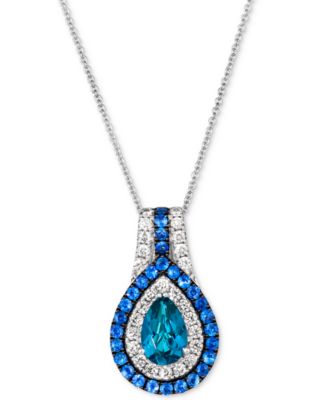 Le Vian - Multi-Gemstone (1-7/8 ct. t.w.) & Nude Diamond (3/8 ct. t.w.) Double Halo Pendant Necklace in 14k White Gold, 18" + 2" extender
